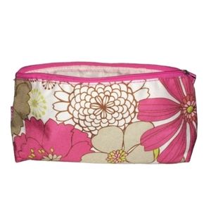 CLINIQUE Vintage Makeup Bag Cosmetic Bag Summer Pink Floral Flowers Zip Up Purse